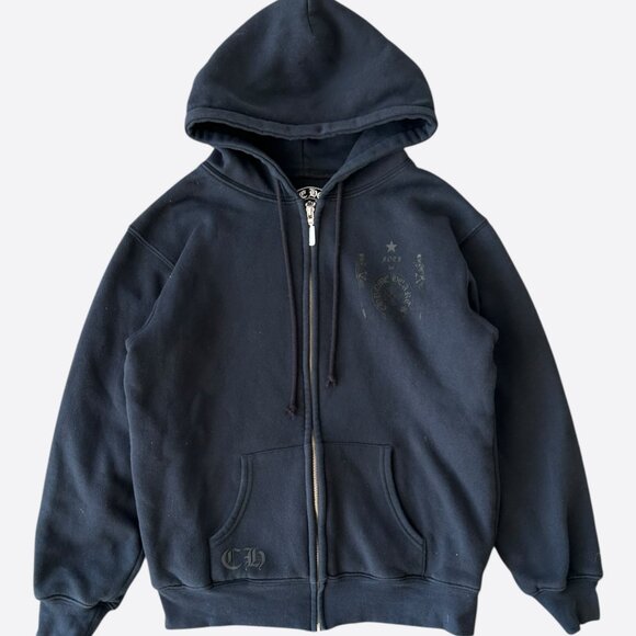 Chrome Hearts Black Foti Horseshoe Logo Thermal Zip Up Hoodie